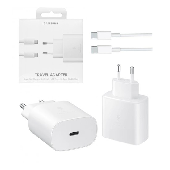 Samsung Fast Charger EP-TA845XBEGCN USB-C with Type C To Type C Cable 45W 5A White